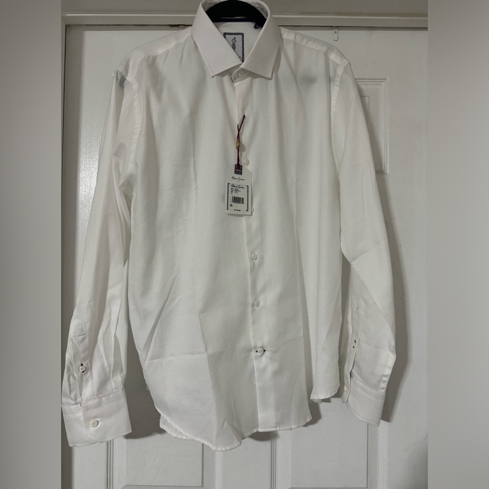 Robert Graham Solid White Long Sleeve Button Up Dress Shirt 17/L XL